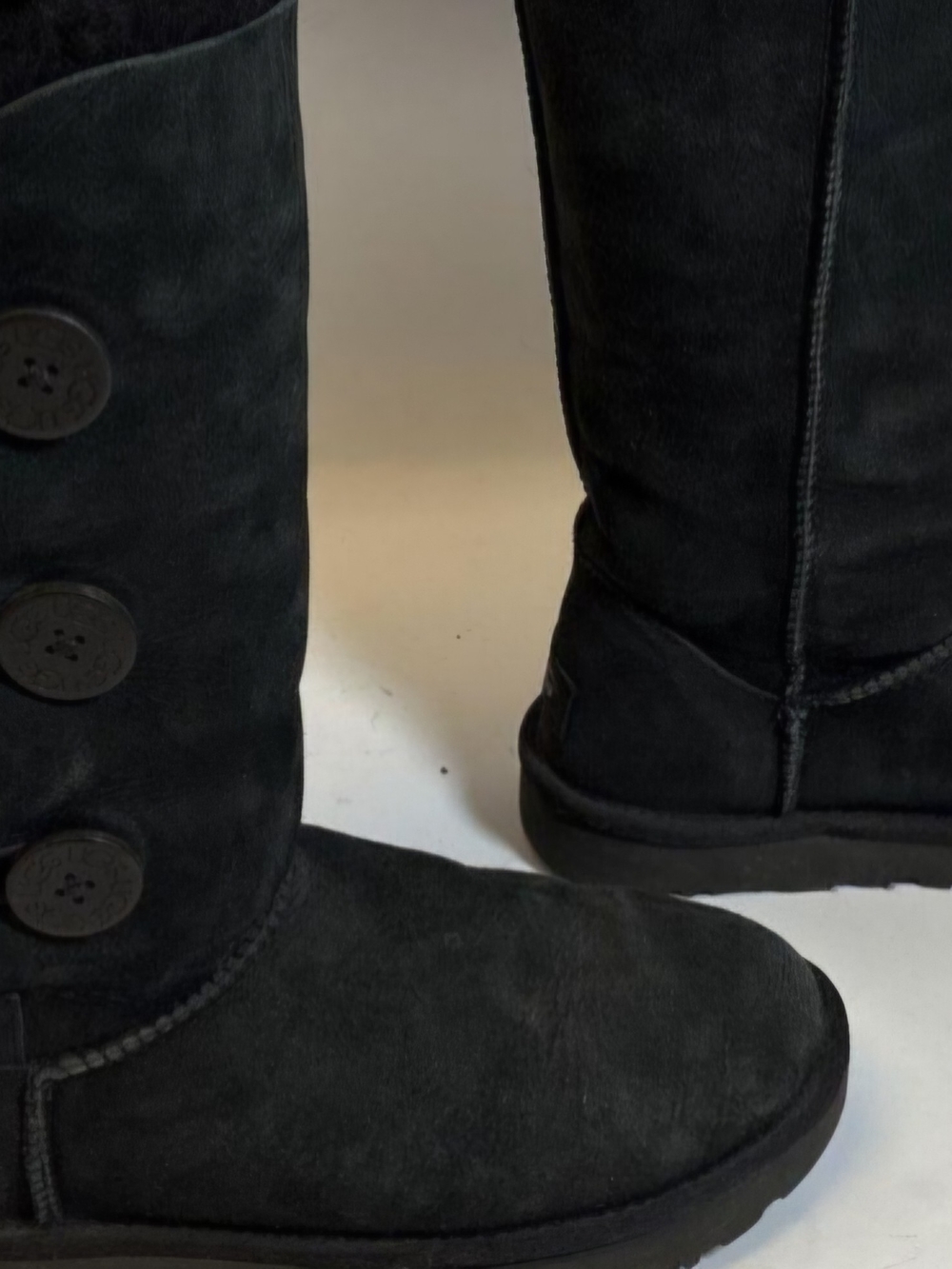 UGG Black Suede Leather Bailey Button Tall Boots- Size 7-EXCELLENT CONDITION